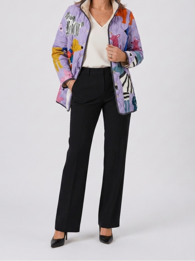 Rhea | Casual Quilted Jacket with Dog Print